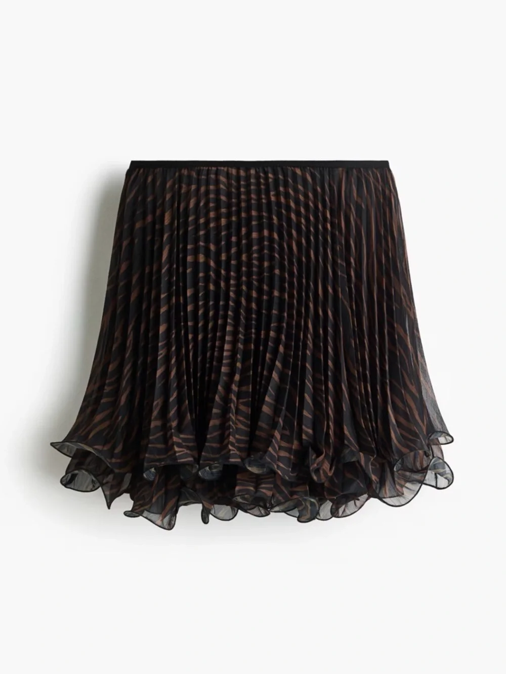 H&M Black and Brown Pleated Chiffon Skater Skirt
